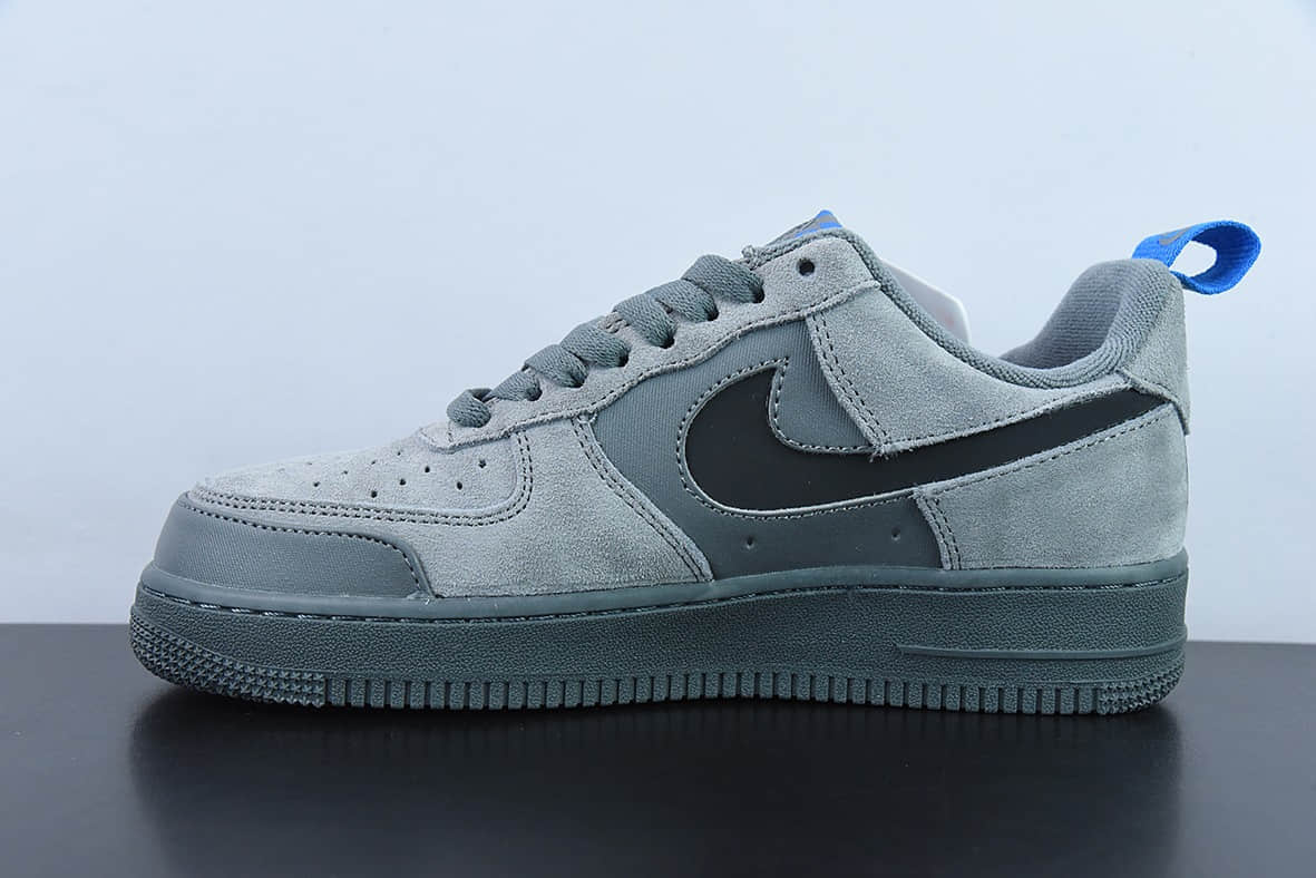 耐克Nike Air Force 1 翻毛深灰蓝黑小双钩空军一号低帮休闲板鞋纯原版本 货号：DO6709-002