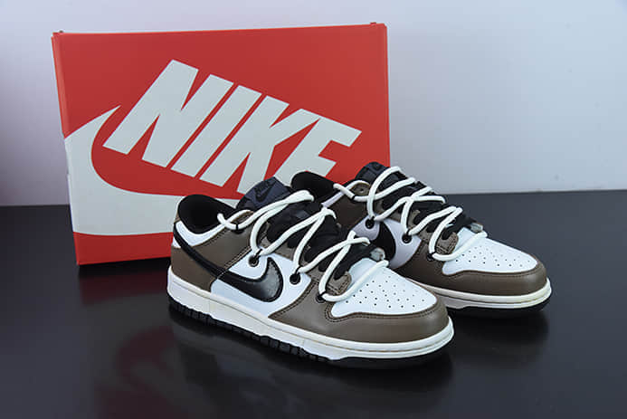 耐克Nike Nike SB Dunk Low LotReversal Mocha结构定制配色摩卡棕黑白绑绳SB低帮休闲板鞋纯原版本 货号：DJ6188-002