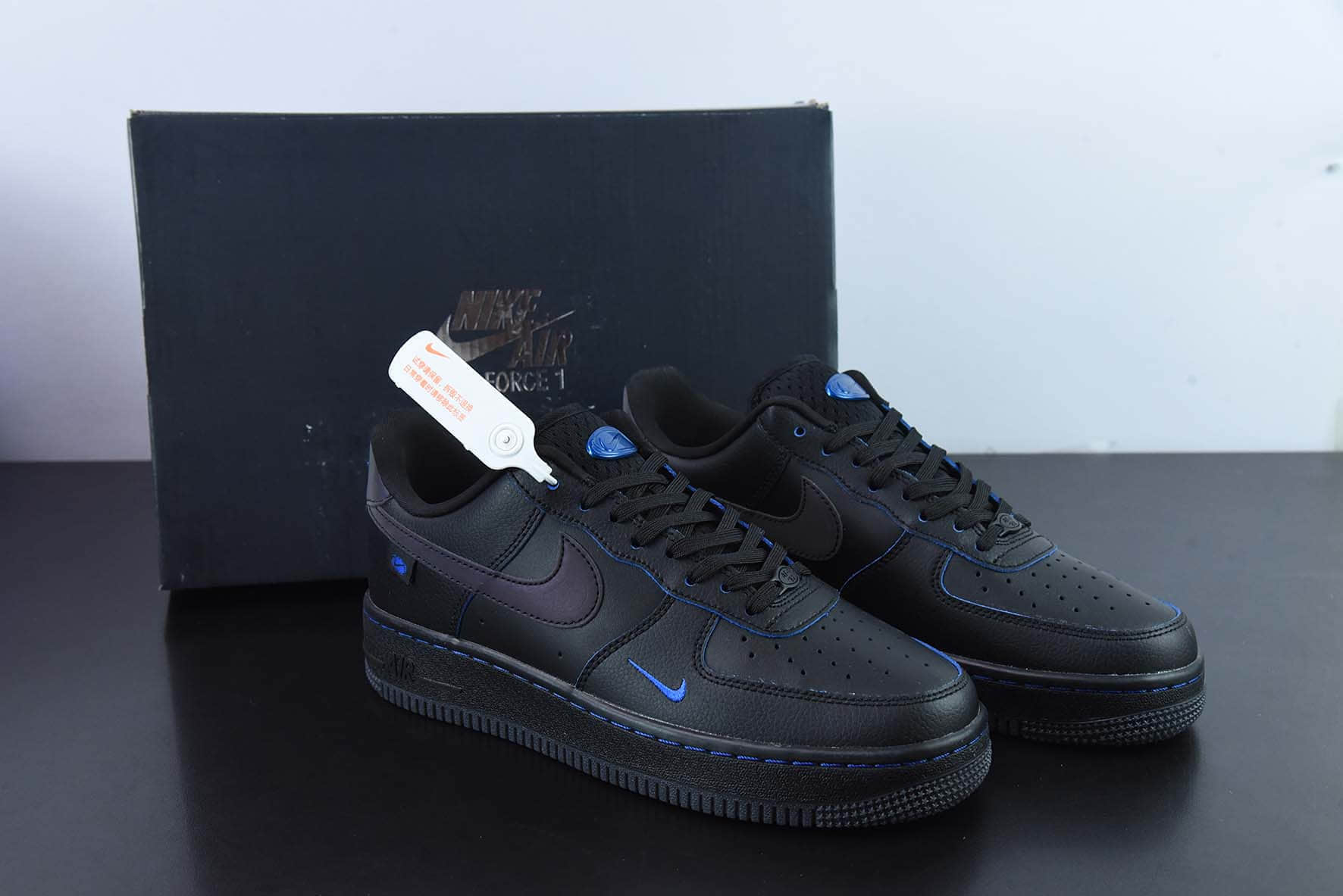 耐克Nike Air Force 1 '07 Low QSBlackBlue Mini Swoosh黑宝蓝反光小钩空军一号经典低帮板鞋纯原版本 货号：FB1840-100