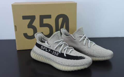 阿迪达斯Adidas Yeezy Boost 350v2“BeigeBlack”卡其黑芝麻油漆条侃爷同款椰子爆米花跑鞋纯原版本 货号：HP7870