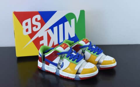 耐克Nike eBay x SB DunkLOW红白黄绿切断彩色镂空SB低帮滑板鞋纯原版本 货号：FD8777-100