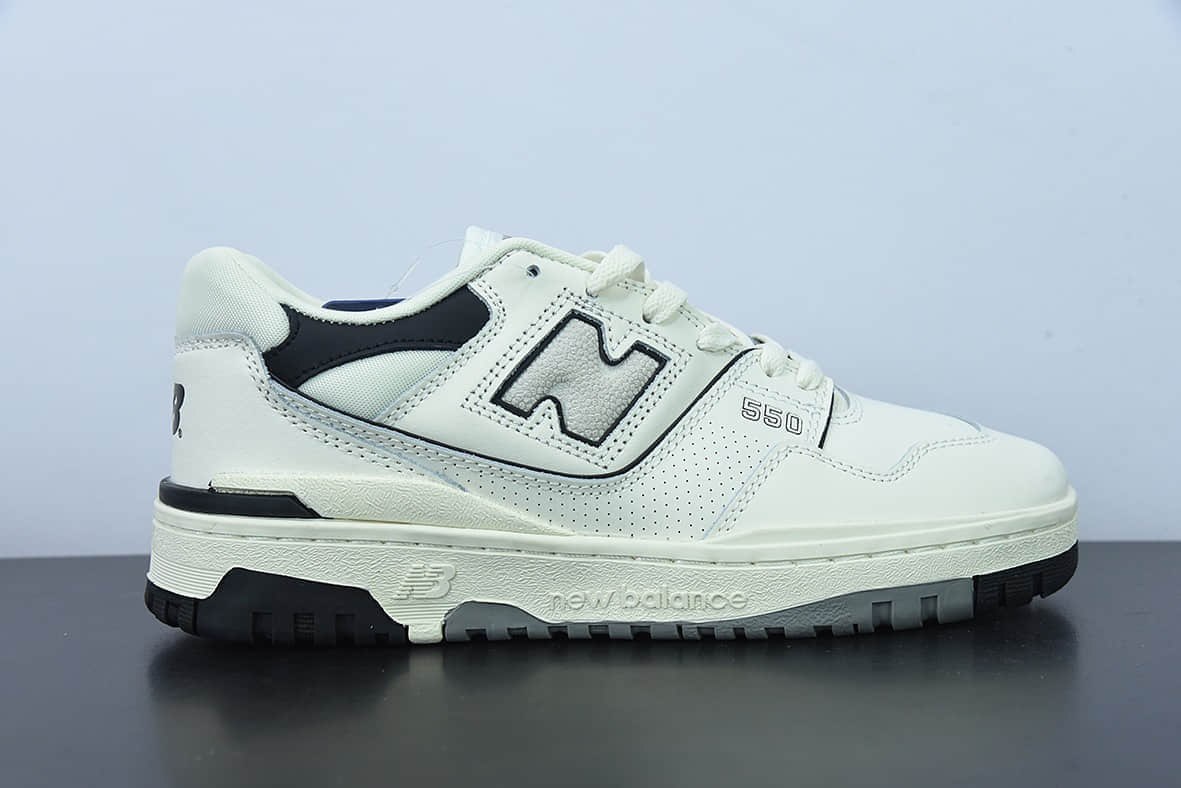 新百伦New Balance BB550系列皮革米白黑灰经典复古低帮休闲运动篮球板鞋纯原版本 货号：BB550LWT