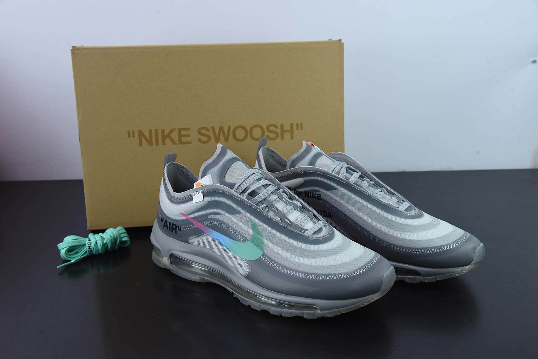 耐克Nike OFF-WHITE x Nike Air Max 97 Menta子弹彩虹钩OW联名款气垫跑步鞋纯原版本 货号：AJ4585-101