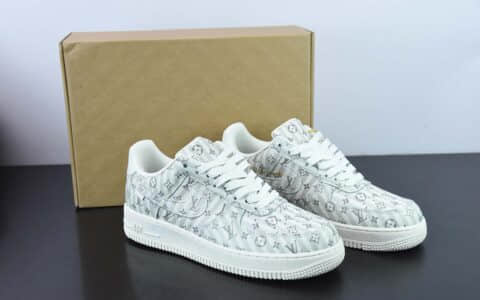 耐克Nike Air Force 1 NK× LV老花联名灰白logo空军一号低帮休闲板鞋纯原版本 货号：1A9V9E