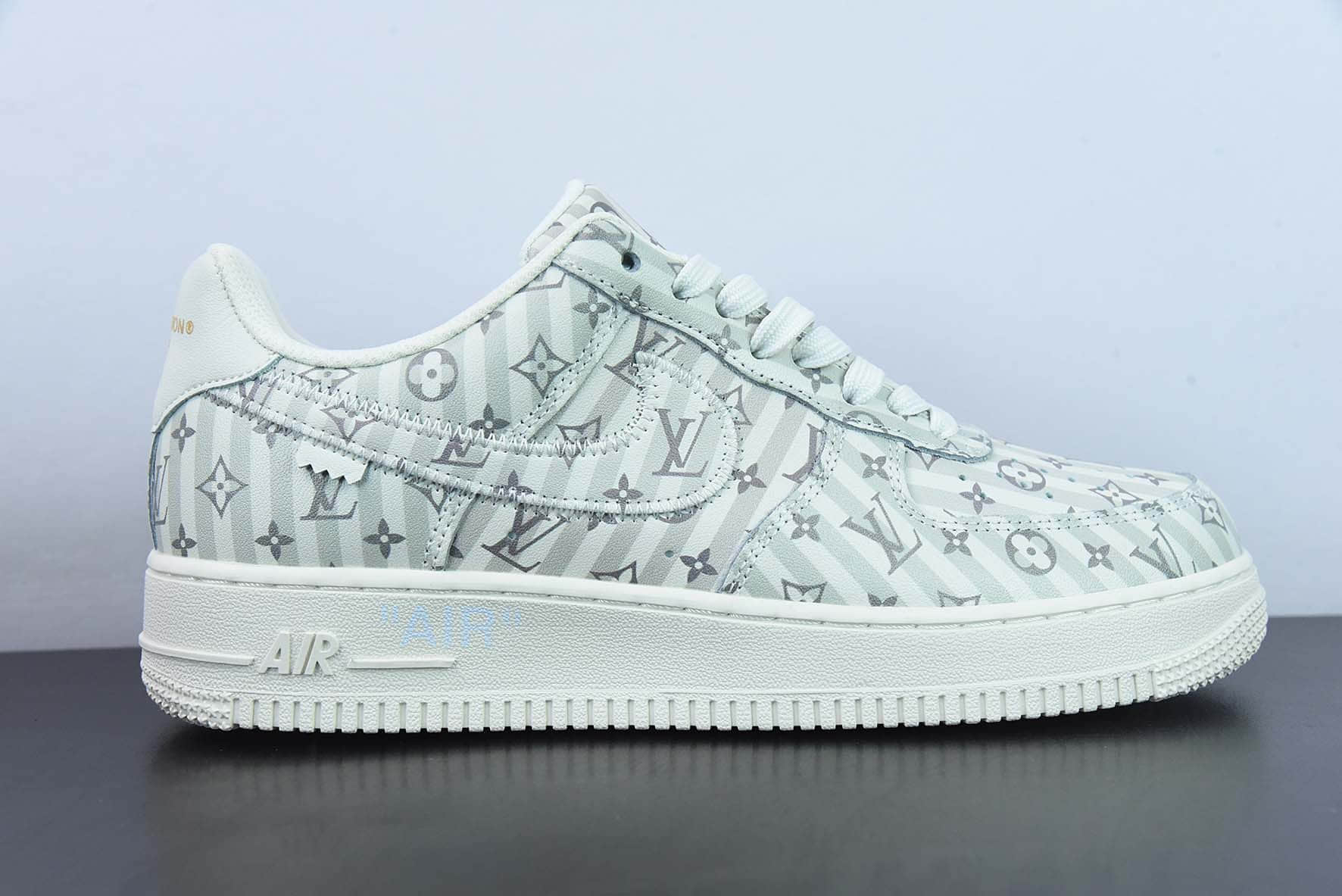 耐克Nike Air Force 1 NK× LV老花联名灰白logo空军一号低帮休闲板鞋纯原版本 货号：1A9V9E