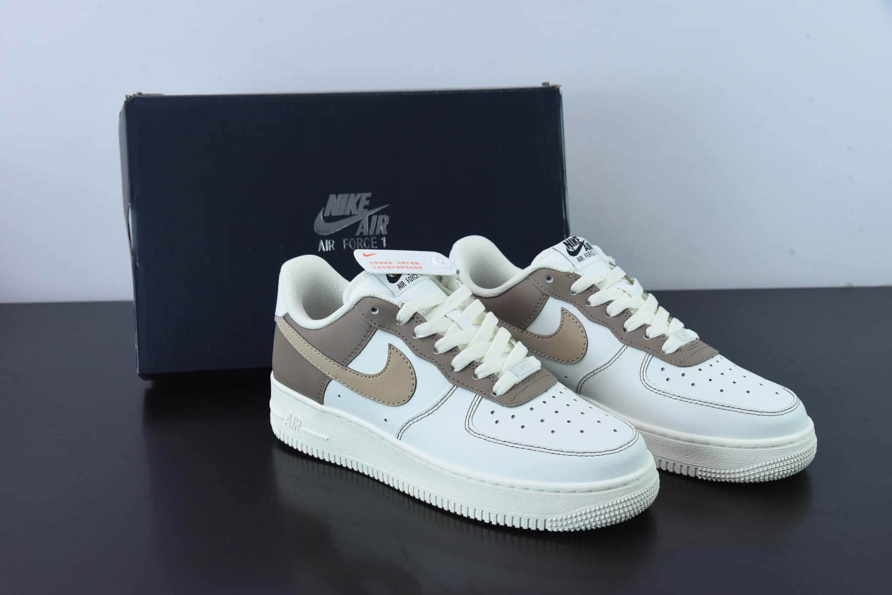 耐克Nike Air Force 1米白摩卡棕空军一号低帮运动休闲板鞋纯原版本 货号：DT0226-303