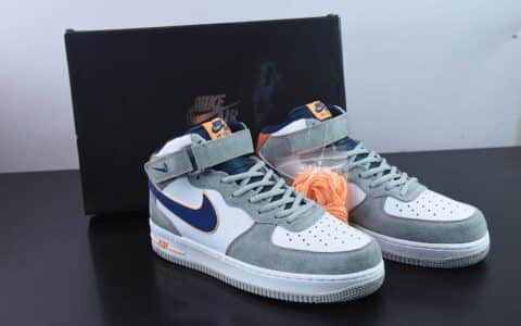 耐克Nike Air Force 1 Mid 灰蓝橙麂皮空军一号中帮休闲板鞋纯原版本 货号：CQ5059-203