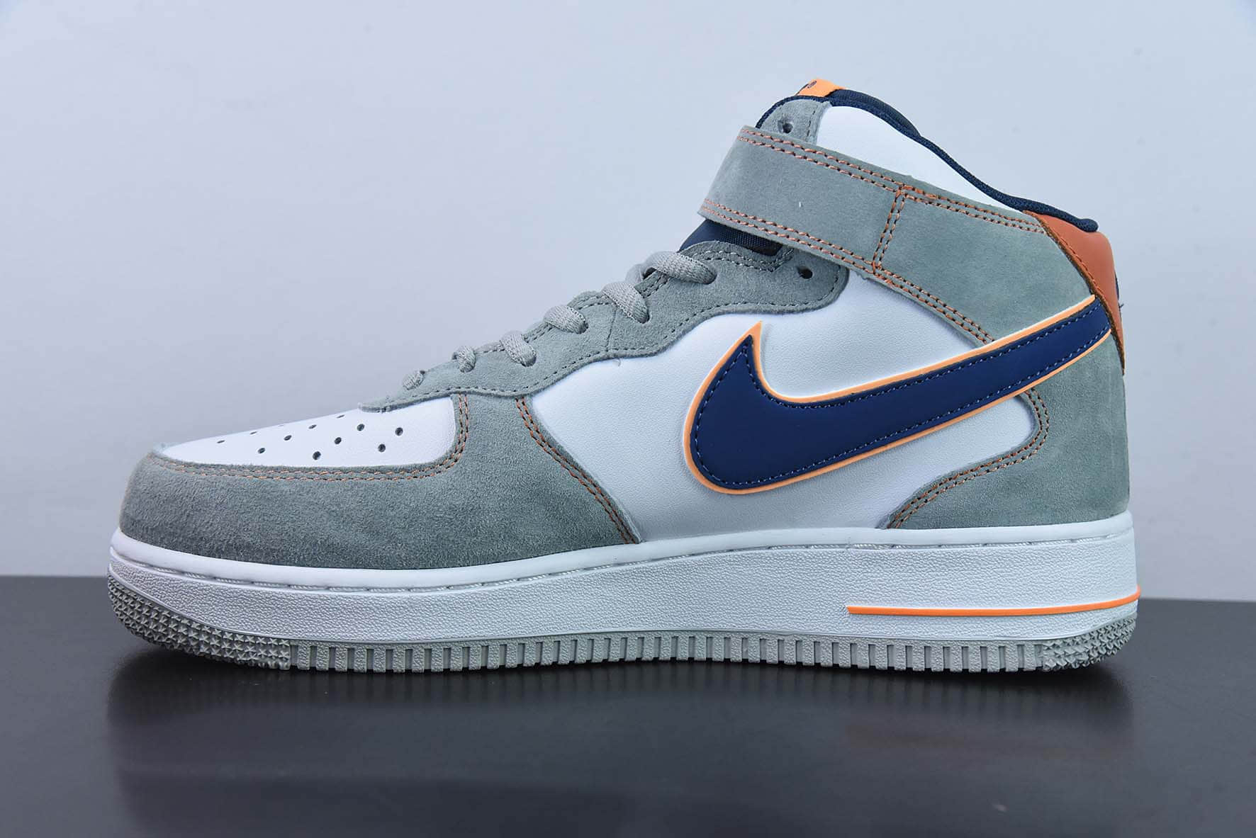 耐克Nike Air Force 1 Mid 灰蓝橙麂皮空军一号中帮休闲板鞋纯原版本 货号：CQ5059-203