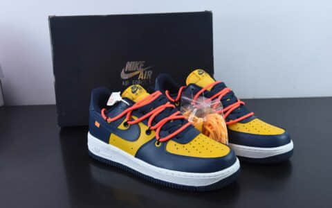 耐克Nike Air Force 1'07 Low 黄蓝绑带解构空军一号休闲运动板鞋纯原版本 货号：CV1724-116