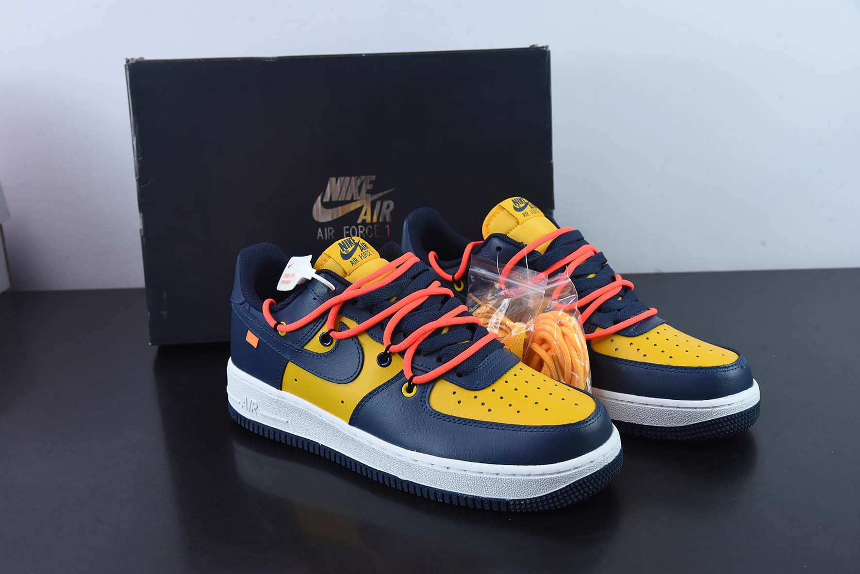 耐克Nike Air Force 1'07 Low 黄蓝绑带解构空军一号休闲运动板鞋纯原版本 货号：CV1724-116