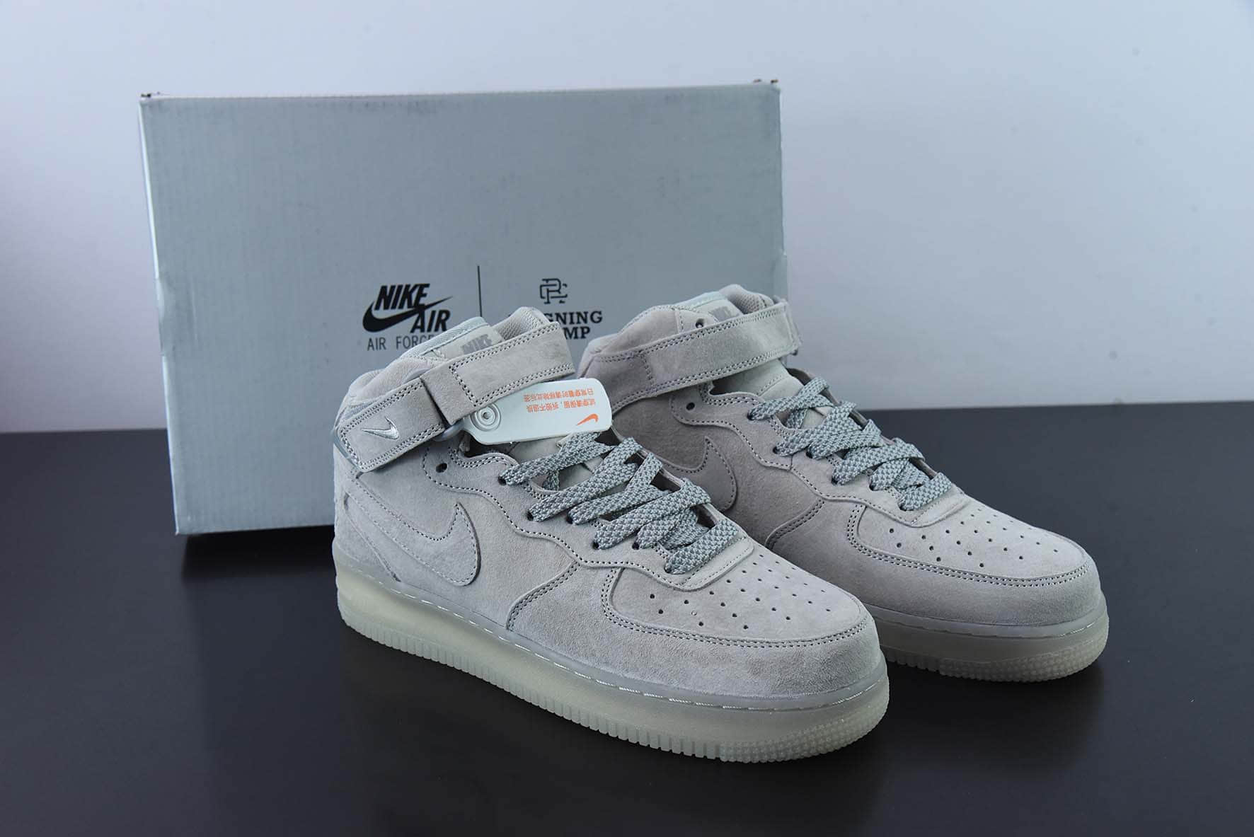 耐克Nike Air Force1 MID x Reigning Champ 卫冕冠军灰麂皮四代空军一号中帮休闲板鞋纯原版本 货号：GB1119-198