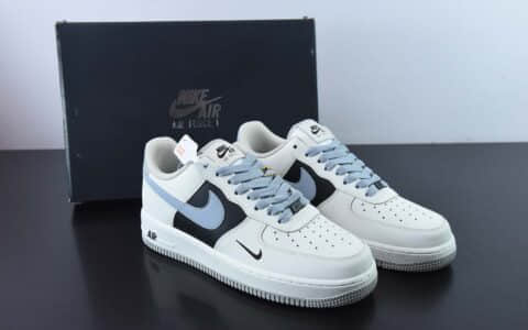 耐克Nike Air Force 1 '07 Low QSSail WhiteBlack Mini Swoosh皮革米白雾霾灰黑小钩空军一号低帮休闲板鞋纯原版本 货号：FB1839-888