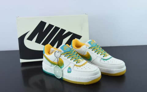 耐克Nike Air Force 1 '07 LowSprite皮革米白黄绿双钩空军一号经典低帮板鞋纯原版本 货号：CW1574-803