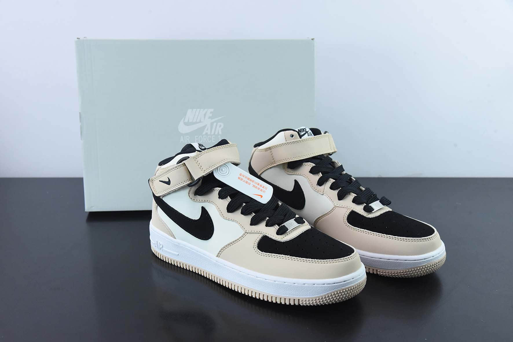 耐克Nike Air Force 1 Mid '07 “米黄黑”奶茶配色中帮空军一号休闲板鞋纯原版本 货号：HD2523-156