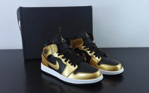 乔丹Air Jordan 1 Mid GSMetallic GoldAJ1乔丹一代黑金中帮文化篮球鞋纯原版本 货号：DR6967-071