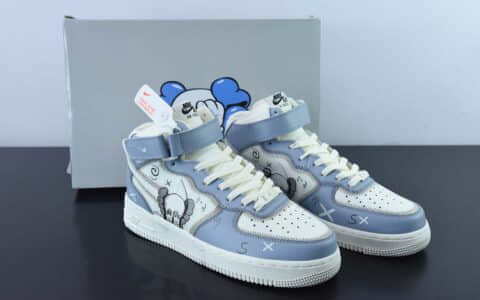 耐克Nike Air Force 1 AF1 白蓝KAWS联名款涂鸦芝麻街公仔空军一号中帮休闲板鞋纯原版本 货号：CW2308-211