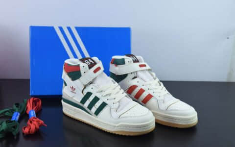 阿迪达斯Adidas Originals Forum 84 High 罗马系列皮革白绿红雄鹿魔术贴高帮复古系带百搭休闲运动板鞋纯原版本 货号：GX9055