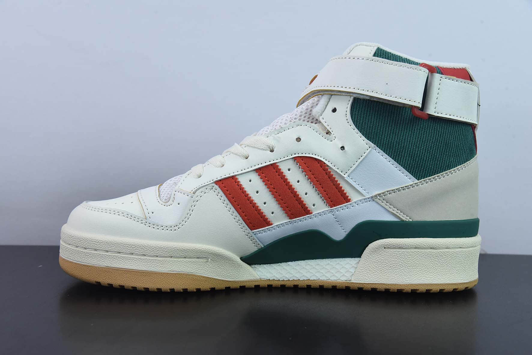 阿迪达斯Adidas Originals Forum 84 High 罗马系列皮革白绿红雄鹿魔术贴高帮复古系带百搭休闲运动板鞋纯原版本 货号：GX9055
