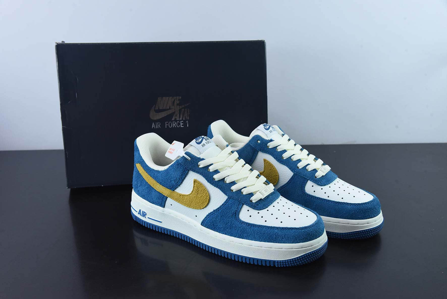 耐克Nike Air Force 1 Low 07 麂皮蓝黄空军一号低帮休闲板鞋纯原版本 货号：BQ8988-103