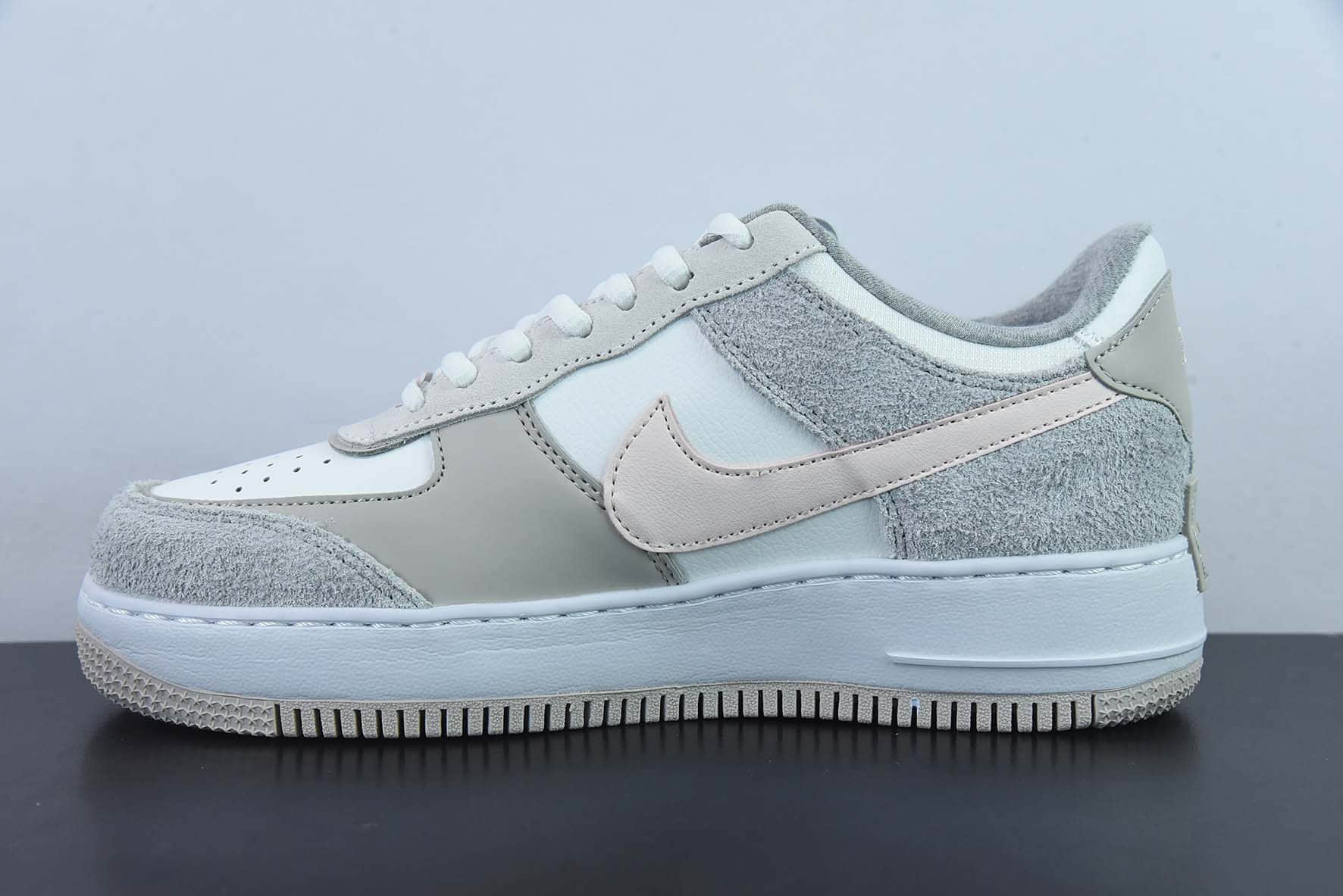 耐克Nike WMNS Air Force 1 Shadow灰粉麂皮全新少女系解构主义设计空军一号马卡龙低帮休闲板鞋纯原版本 货号：FB7172-111