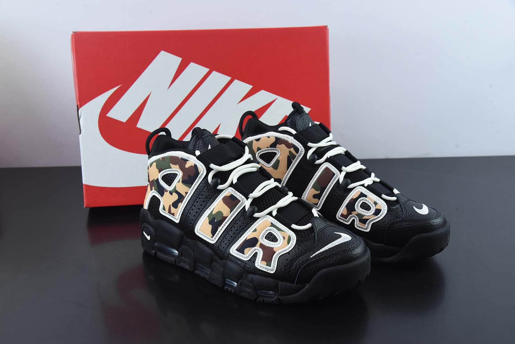 耐克Nike Air More Uptempo 大AIR皮蓬黑迷彩复古篮球鞋纯原版本 货号：CJ6122-001