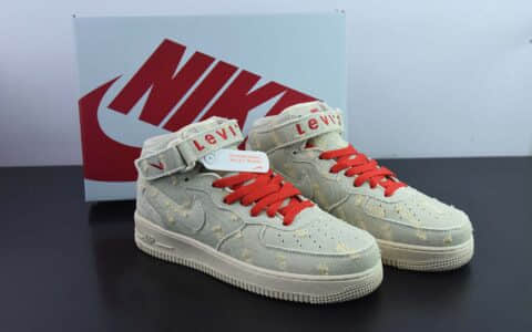 耐克Nike Air Force 1 '07 MID Levi's 李维斯联名水洗淡蓝磨破布空军一号中帮休闲板鞋纯原版本 货号：651122-215