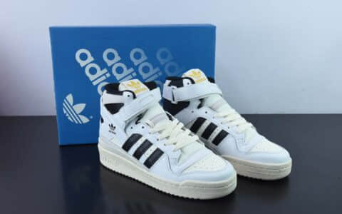 阿迪达斯Adidas Originals Forum 84 High 罗马系列皮革米白黑魔术贴高帮复古系带百搭休闲运动板鞋纯原版本 货号：GY5847