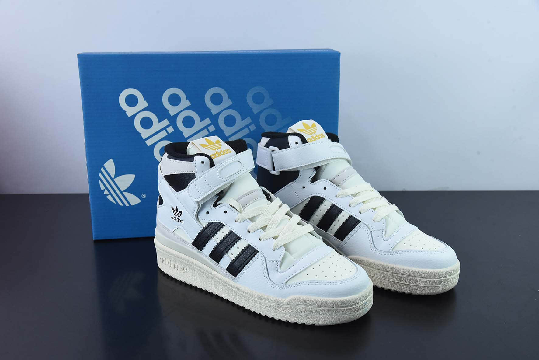 阿迪达斯Adidas Originals Forum 84 High 罗马系列皮革米白黑魔术贴高帮复古系带百搭休闲运动板鞋纯原版本 货号：GY5847