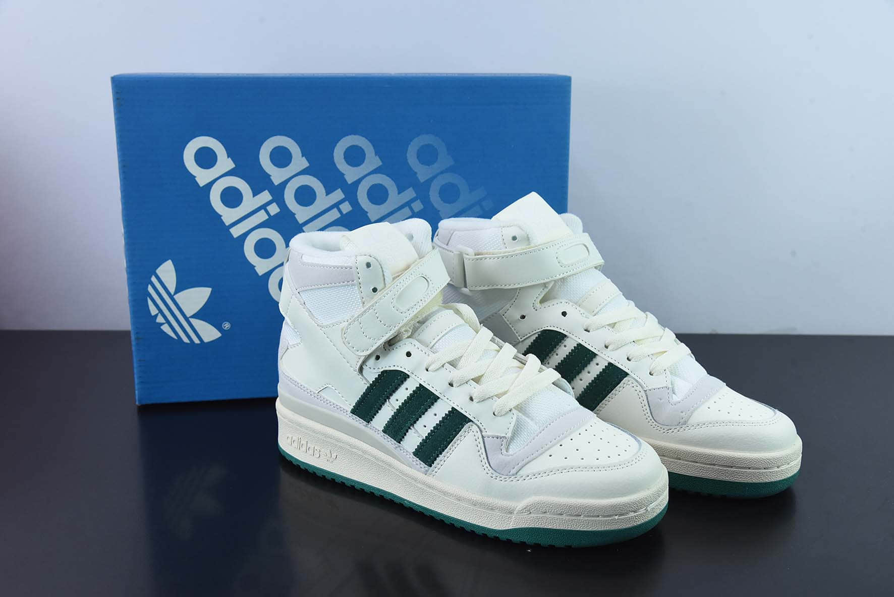 阿迪达斯Adidas Originals Forum 84 High 罗马系列皮革米白深绿魔术贴高帮复古系带百搭休闲运动板鞋纯原版本 货号：GX1519