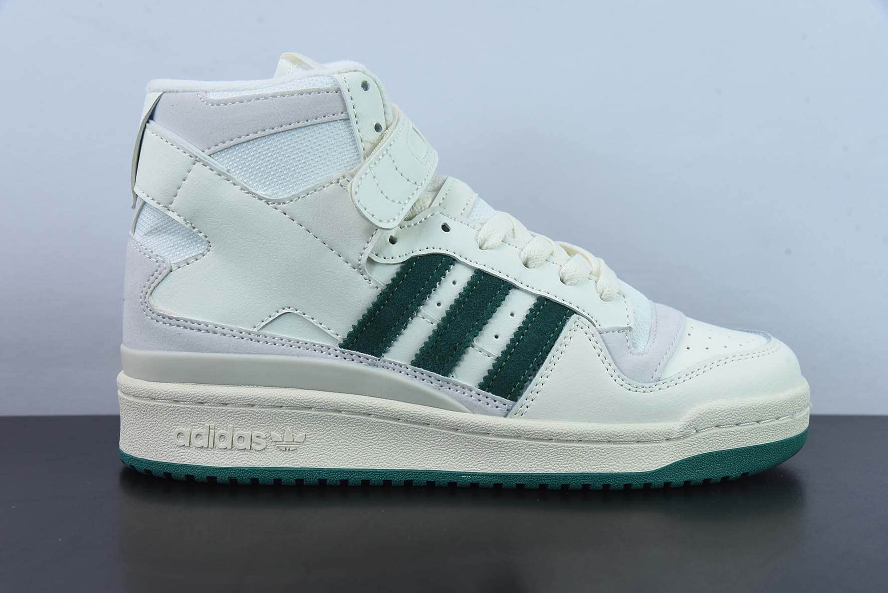 阿迪达斯Adidas Originals Forum 84 High 罗马系列皮革米白深绿魔术贴高帮复古系带百搭休闲运动板鞋纯原版本 货号：GX1519