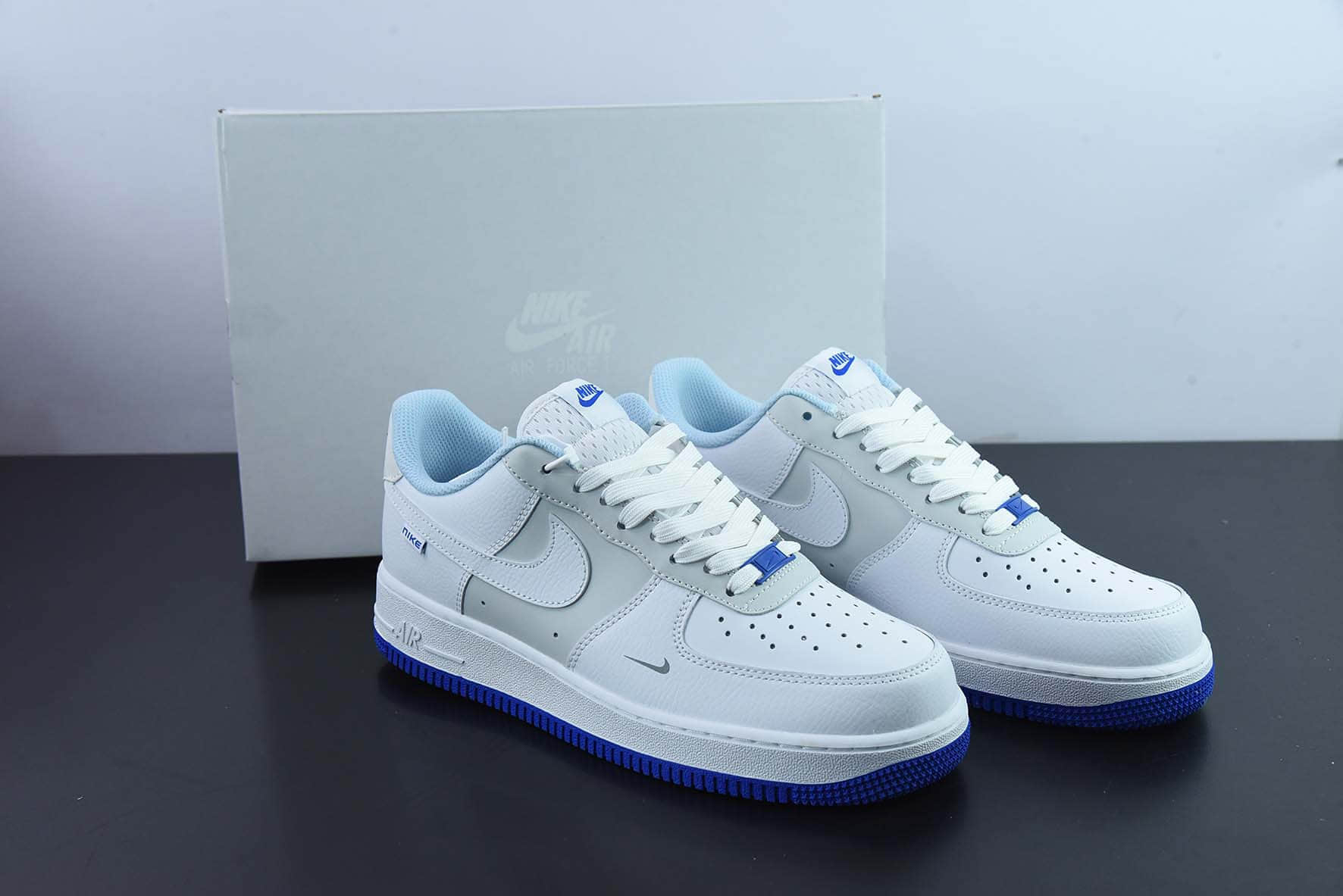 耐克Nike Air Force 1 AF1白灰蓝小迪奥空军一号低帮休闲板鞋纯原版本 货号：FB1844-111