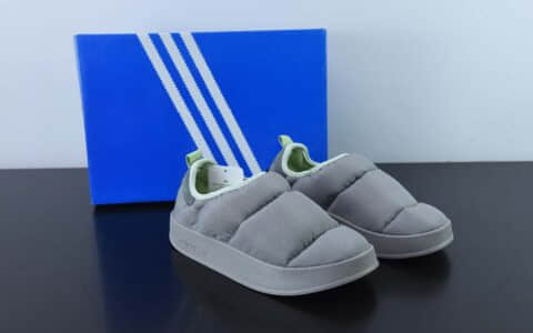 阿迪达斯Adidas Originals Puffylette 灰绿袜套面包鞋保暖一脚蹬板鞋纯原版本 货号：GW9482