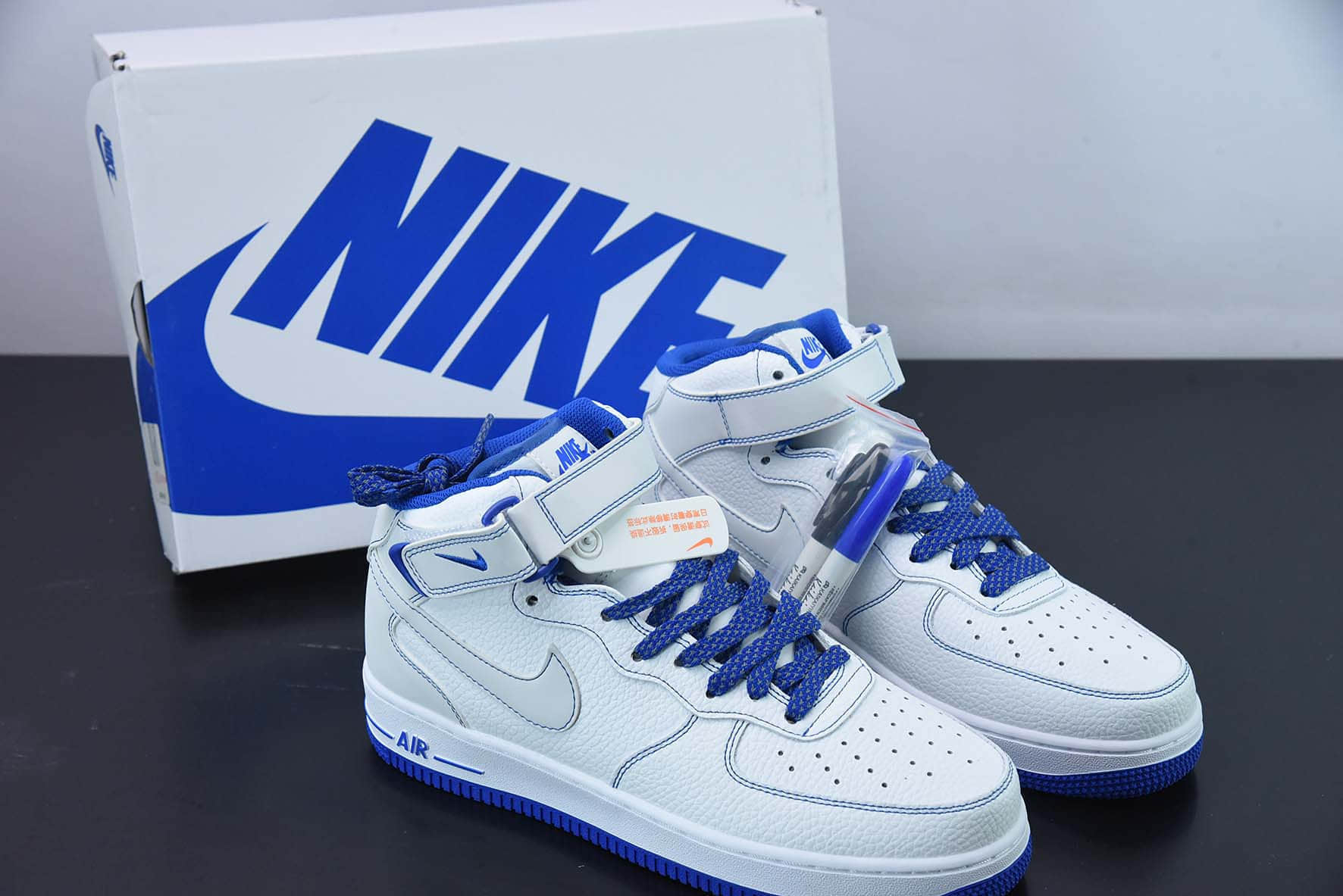 耐克Nike Air Force 1 Mid马克线满天星白蓝配色空军一号中帮休闲板鞋纯原版本 货号：MK0619-233