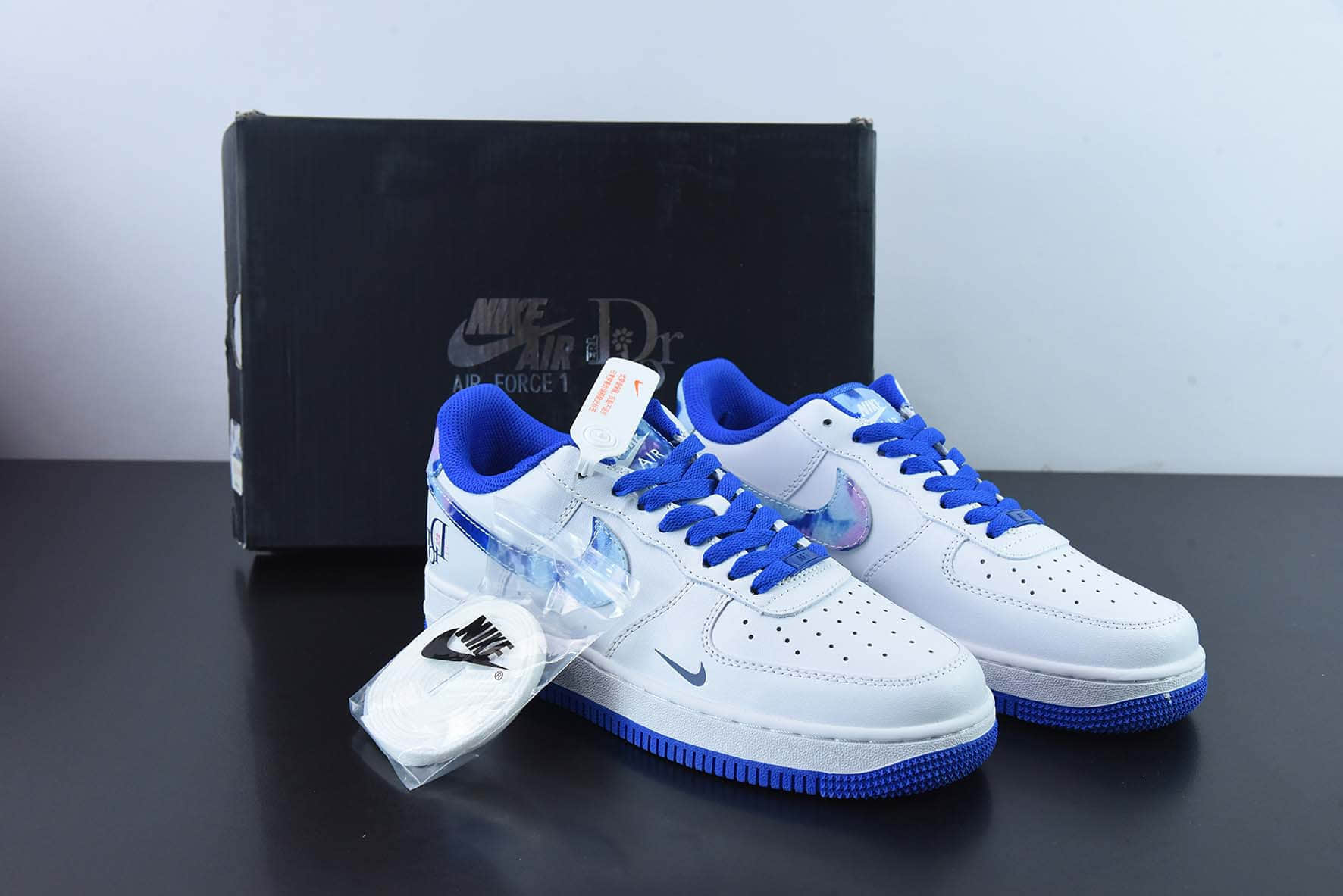 耐克Nike Dior x Nike Air Force 1 07 LV8Dior迪奥联名款白蓝扎染钩子空军一号低帮休闲板鞋纯原版本 货号：DC8873-111