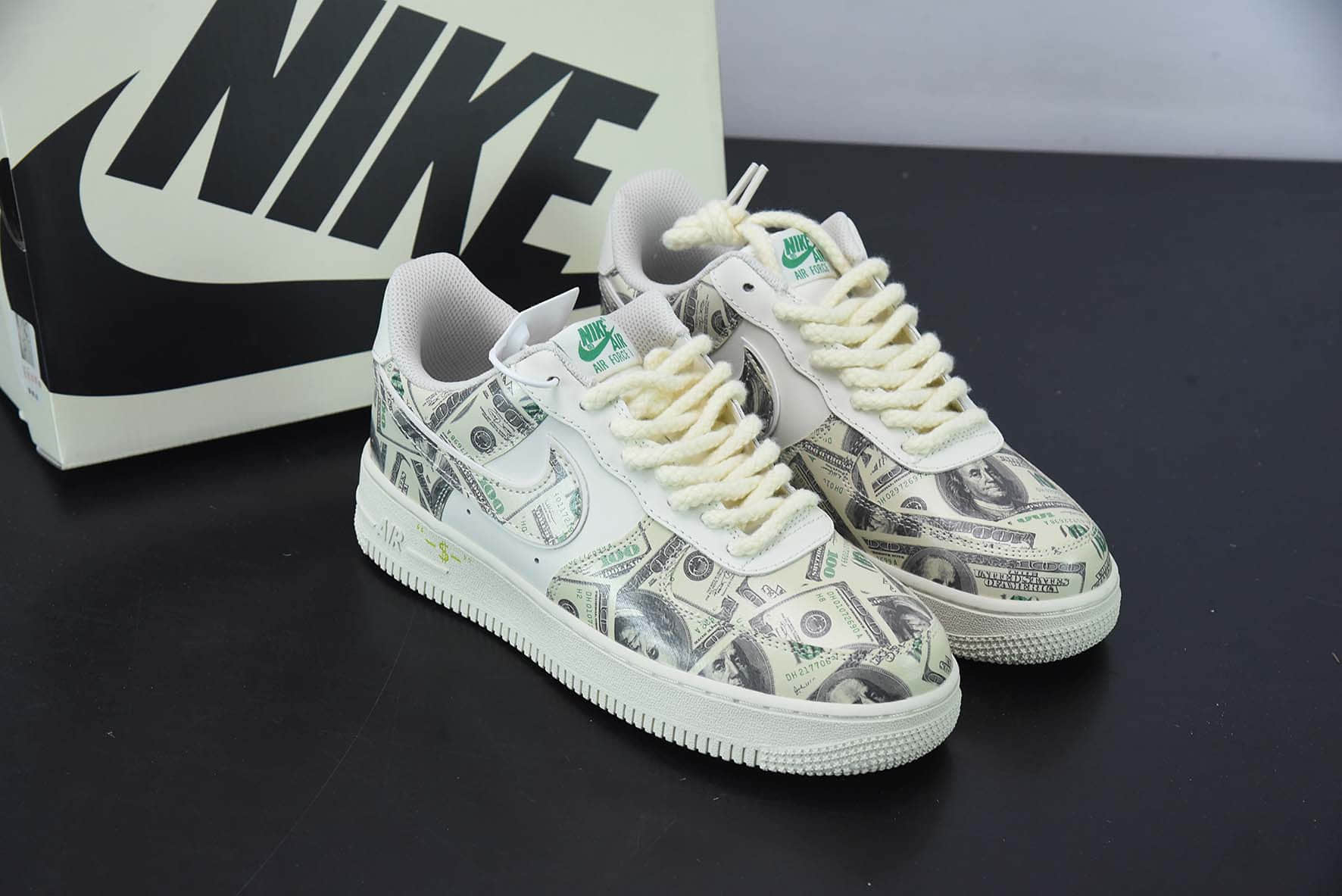 耐克Nike Air Force 1 07 LowUnited States DollarLV皮革米白美金空军一号低帮休闲板鞋纯原版本 货号：CW1188-555