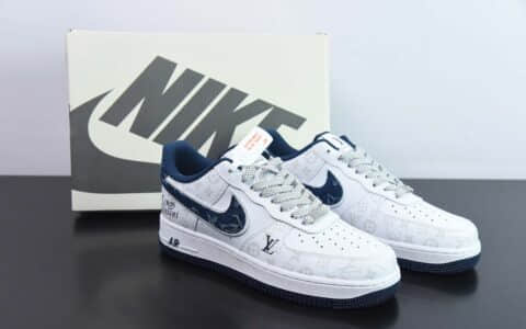 耐克Nike Air Force 1 07 “皮革白牛仔深蓝灰LV联名空军一号低帮休闲板鞋纯原版本 货号：DR9868-600