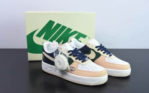 耐克Nike Air Force 1 07 LowGUCCI古驰联名拼色米黄白绿深蓝空军一号低帮休闲板鞋纯原版本 货号：315122-003