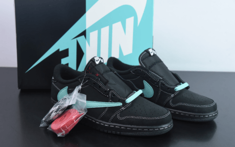 乔丹 Air Jordan Travis Scott x Tiffany & Co. x Nike Air Jordan 1 Low三方联名 “蒂芙尼黑绿倒钩”低帮休闲板鞋纯原版本 货号：DM7866-311