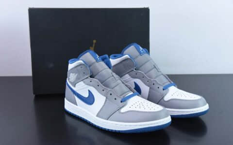 乔丹Air Jordan1 Mid True Blue AJ1灰白蓝中帮篮球鞋纯原版本 货号：DQ8426-014