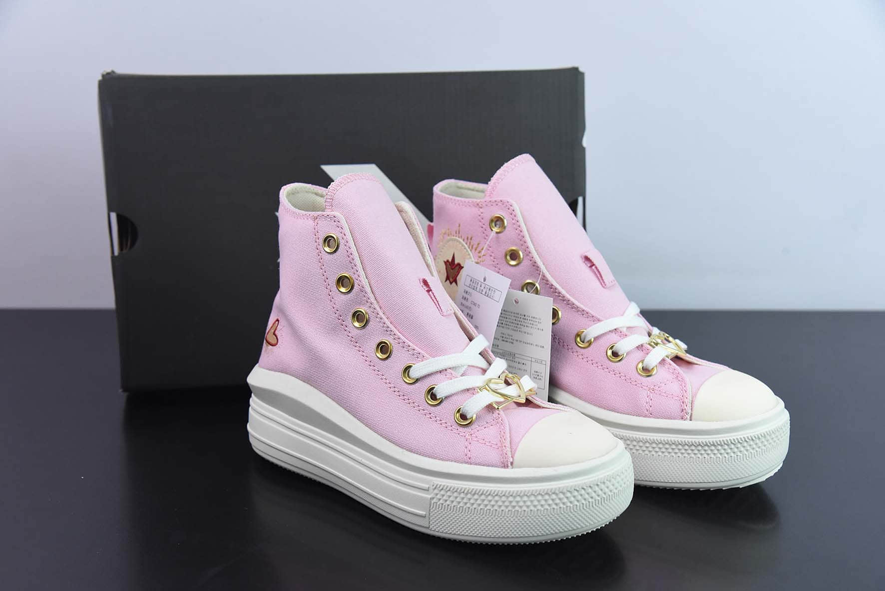 匡威 Converse Chuck Taylor All Star Move 情人节女款粉红高帮帆布鞋纯原版本 货号：A05140C