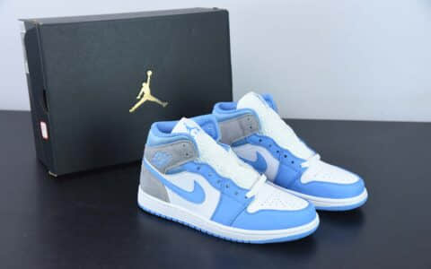 乔丹Air Jordan 1 Mid “University Blue”AJ1白蓝灰中帮篮球鞋纯原版本 货号：DX9276-100