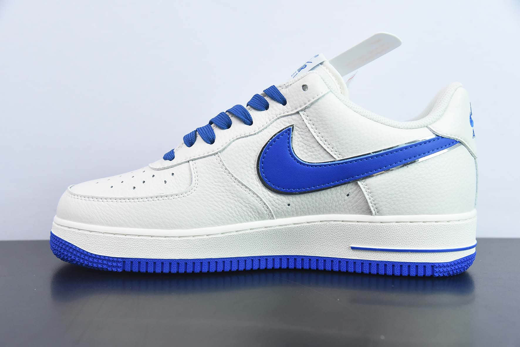 耐克Nike Air Force 1’07 LowWhiteRoyal BlueSilver皮革白皇家蓝银小钩空军一号低帮休闲板鞋纯原版本 货号：BM1996-077