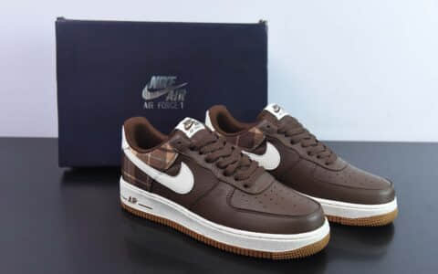 耐克Nike Air Force 1'07 Low 深棕格子布美式复古空军一号低帮休闲板鞋纯原版本 货号：DV0791-200