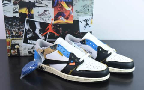 乔丹Air JordanUnion LA x Off-White x Air Jordan 1 Low OGGOAT LOWSAJ1 “OW三方联名黑白蓝倒钩”低帮篮球鞋纯原版本 货号：CZ0790-108