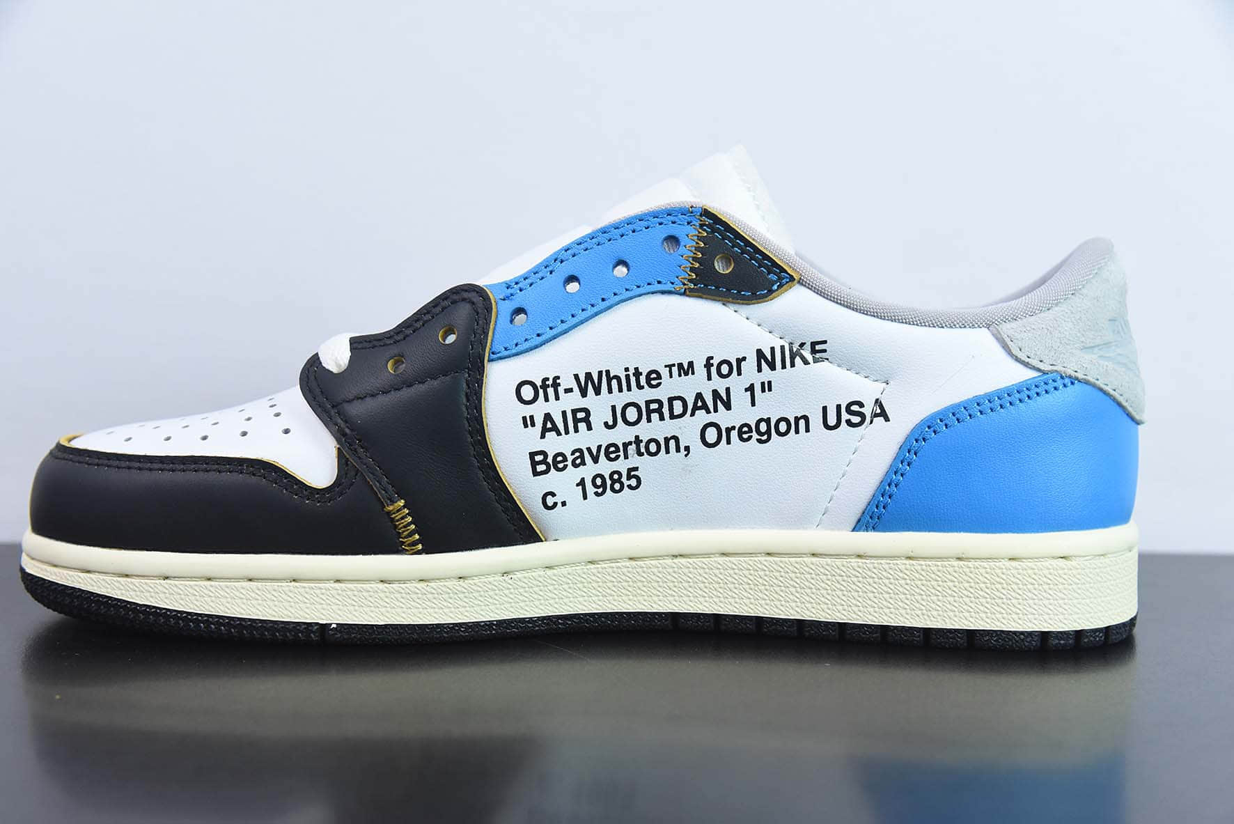 乔丹Air JordanUnion LA x Off-White x Air Jordan 1 Low OGGOAT LOWSAJ1 “OW三方联名黑白蓝倒钩”低帮篮球鞋纯原版本 货号：CZ0790-108