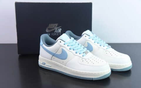 耐克Nike Air Force 1’07 LowBeige WhiteLight Blue皮革拼接白米浅蓝空军一号经典低帮百搭休闲运动板鞋纯原版本 货号：YY3188-101