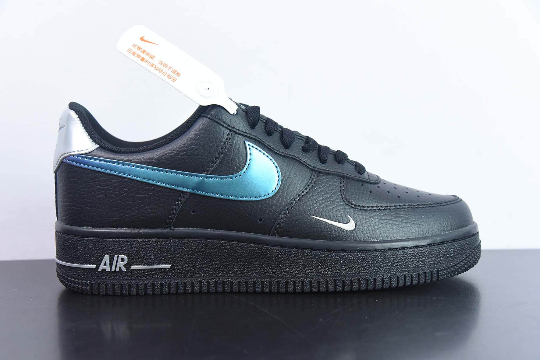 耐克Nike Air Force 1’07 LowBlack Blue Lightning皮革黑镭射蓝太空银小钩空军一号经典低帮百搭休闲运动板鞋纯原版本 货号：FD0654-001