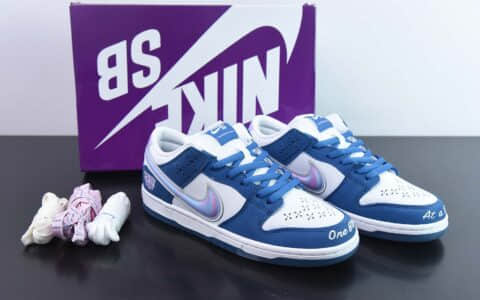 耐克Nike Born x Raised x NK SB Dunk LowOne Block at a Time白蓝全息镭射雪花冲孔扣篮系列低帮休闲运动滑板板鞋纯原版本 货号：FN7819-400