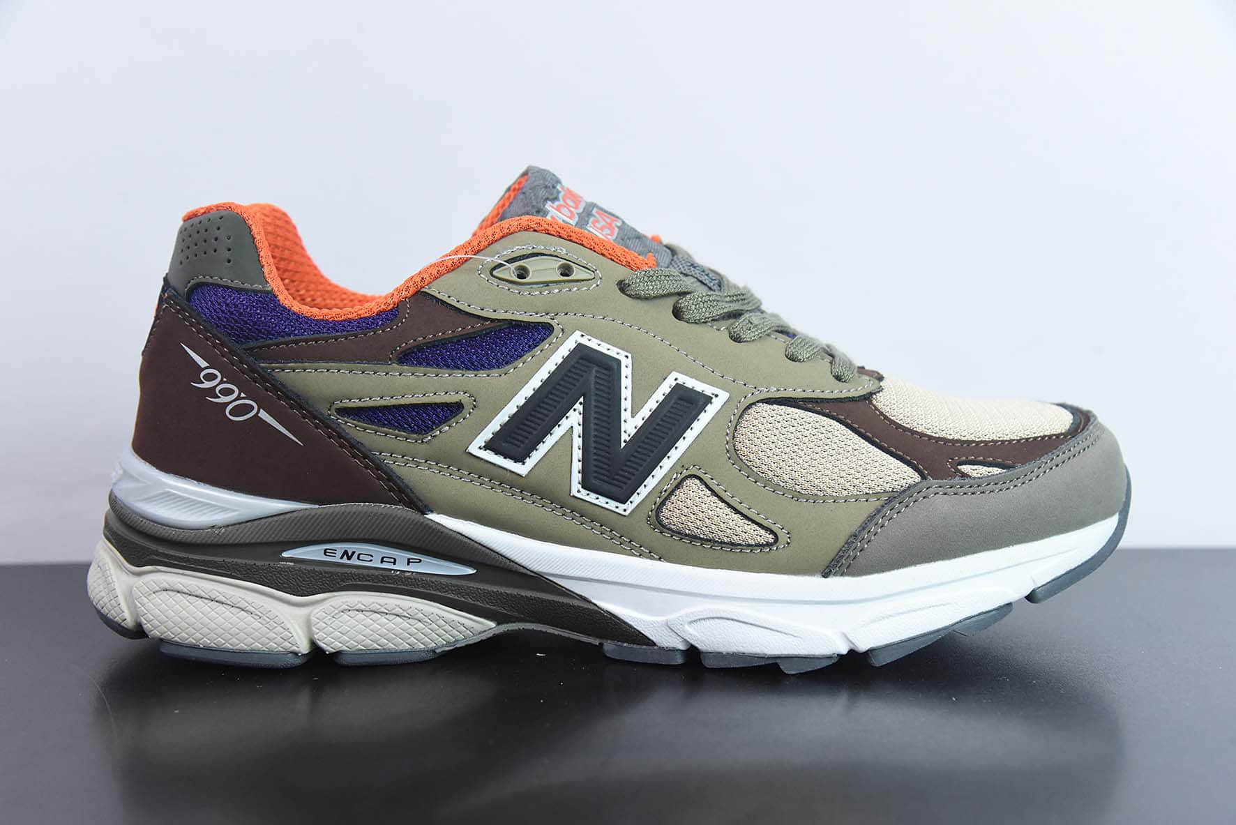 新百伦New Balance Made in USA M990V3KhakiOrange三代系列卡其深棕橙低帮美产血统经典复古休闲运动百搭老爹跑步鞋纯原版本 货号：M990BT3