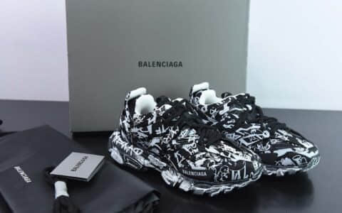 巴黎世家BALENCIAGA Track Trainers 3.0代系列黑白满面涂鸦复古野跑姥爹潮流百搭休闲慢跑鞋纯原版本 货号：542436 W3RRA 1090